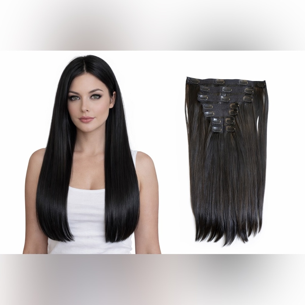 Cambodian Human Hair Straight 16” 1b Clip-in hair extensions